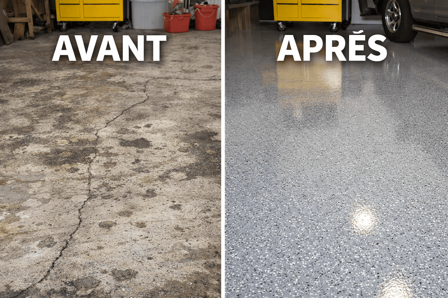 sol époxy avant après Fribourg rénovation RENOVEC